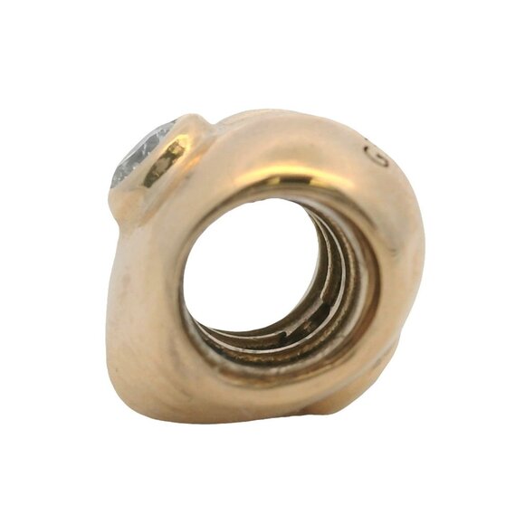 Pandora Retired Solid 14kt Yellow Gold Puffy Heart Slider Charm with 2 Diamonds - Picture 3 of 4